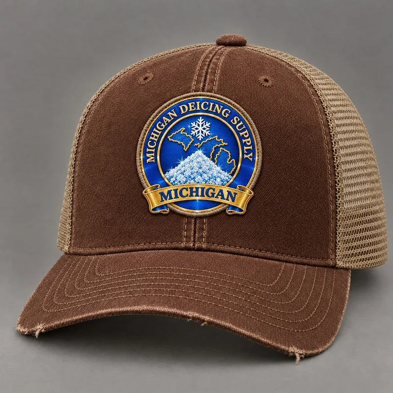 Michigan Deicing Supply trucker hat with state badge